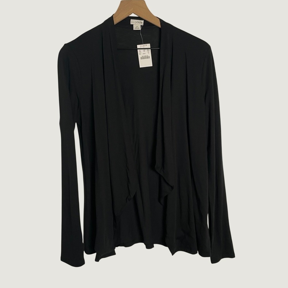J Crew Cardigan Womens M Black Open Front Drape Cotton Minimalist Lightweight